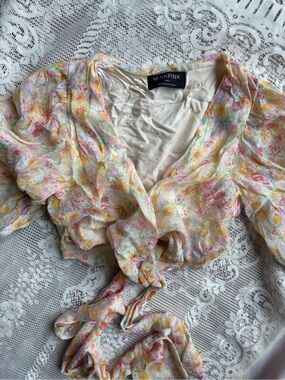 MinkPink Pastel Floral Tie-Front Women's Blouse